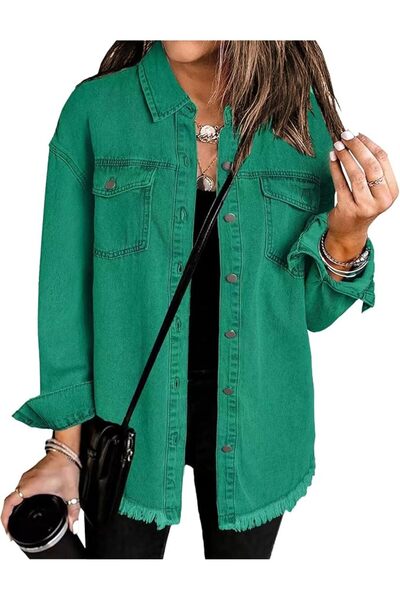 Generic Women's Casual Denim Jackets Frayed Hem Washed Button Jean Jacket Dis...