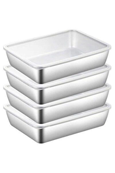 Generic 4Pcs 25x20cm Stainless Steel Food Containers with Lids | Premium stai...