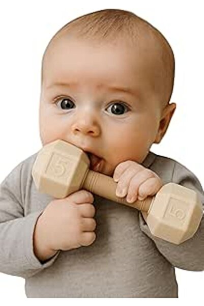 Brick Hues Silicone Baby Dumbbell Teether & Rattle | BPA-Free, Soft, Easy-Gri...