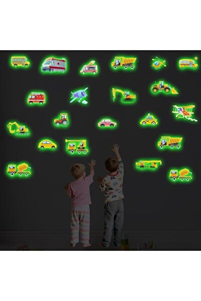 NALACAL Glow in The Dark Construction Wall Decals, 21Pcs Green Luminous Carto...