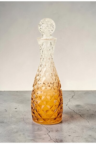 Alegre Glass İris Kapaklı Karaf , Kristal Cam (Amber)
