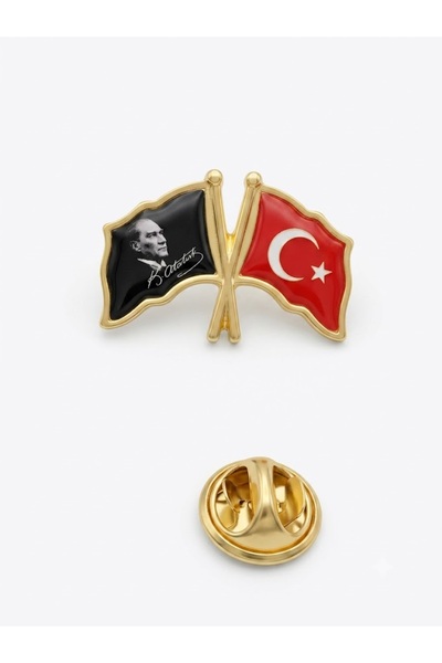 Cacamod 1 Adet Türk Bayrağı ve Atatürk Çift Flame Yaka Rozeti 29 Ekim Cumhuri...