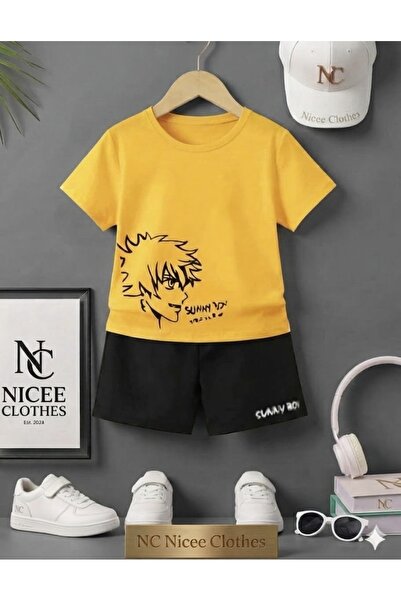 Leto Lykia Summer Children's T-Shirt Shorts Unisex (Black Suniboy Printed)