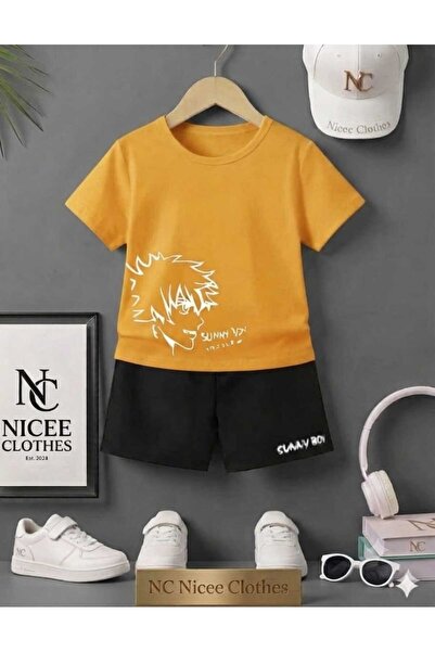 Leto Lykia Summer Children's T-Shirt Shorts Unisex (White with Suniboy Print)