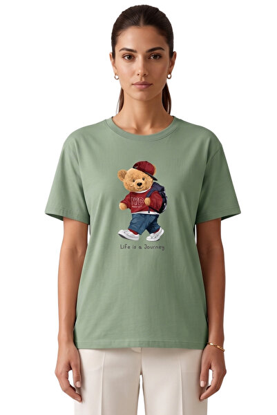 DK DAKSEL Women's Çağla Teddy Bear Printed T-Shirt Life Is a Journey Comforta...