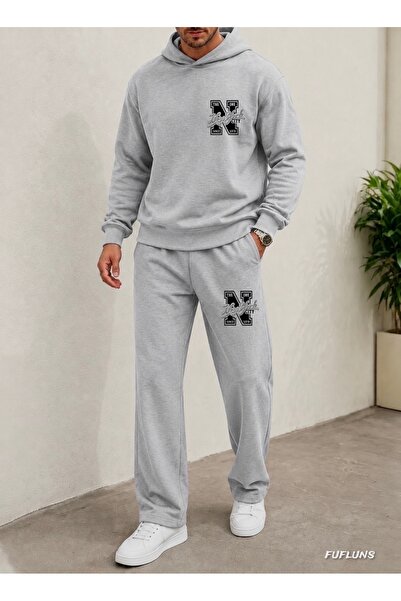 FUFLUNS New York the One Printed Men's Hooded Tracksuit Set