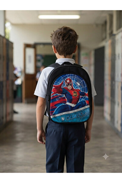 Spider man figürlü ön cebi olan Mor pembe ilk okul ve ana okul çantası ( Boyut: 30 X 25 )