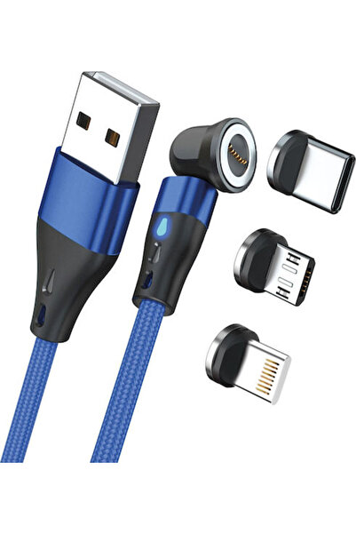 realpower Μαγνητικό καλώδιο USB σε Lightning / Type-C / micro USB 2μ Μπλε (43...