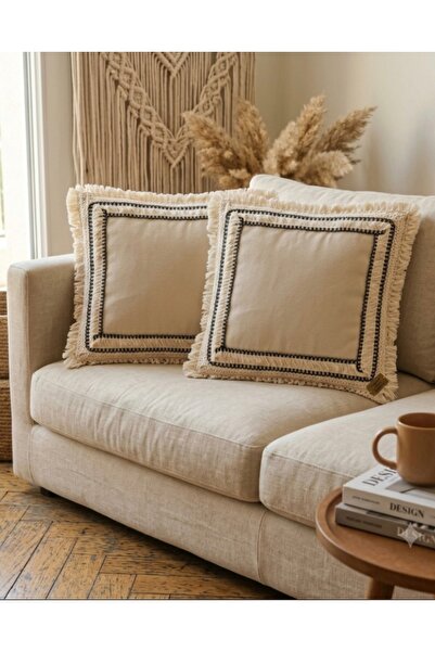 Bohem kırlent kılıfı ham keten 43x43 tasarım lüks kumaş