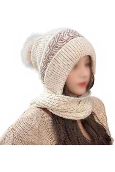 NALACAL Winter 2-in-1 Knitted Hat and Scarf Set With Fluffy Decoration - Warm...