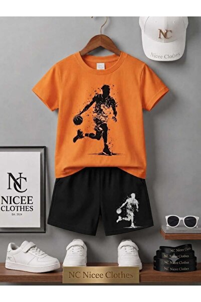 Leto Lykia Summer Children's T-Shirt Shorts Unisex (Black Basketball Player P...