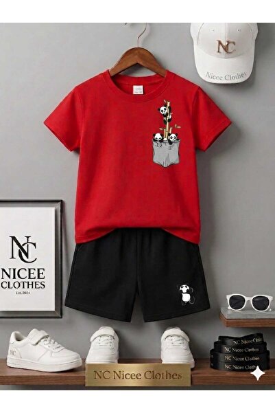 Leto Lykia Summer Children's T-Shirt Shorts Unisex (Panda Printed on the Left...