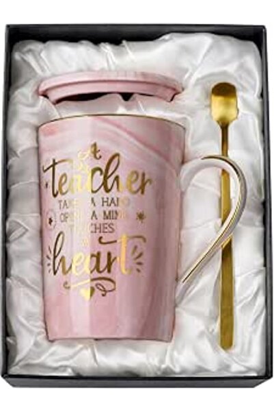 GENERAL Teacher Appreciation Gifts for Women, 14oz Pink Marble Ceramic Gold P...