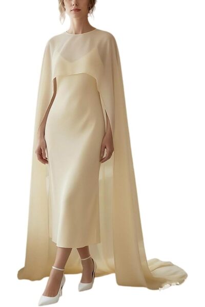 GENERAL Amiblvowa Women Chiffon Capelet Sheer Mesh Bridal Cape Shawl Wraps As...