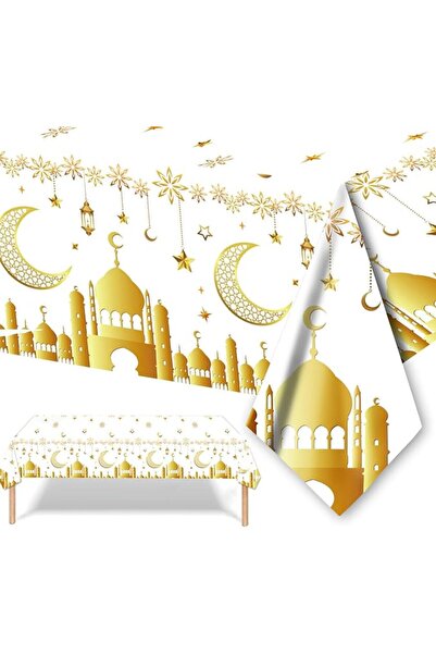 GENERAL 3 Pack Ramadan Tablecloths, Eid Mubarak Decorative Table Cover, Gold ...