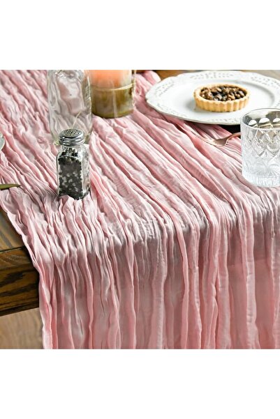 Artoid Mode Boho Blush Pink Gauze Wedding Cheesecloth Table Runner, 35x120 In...