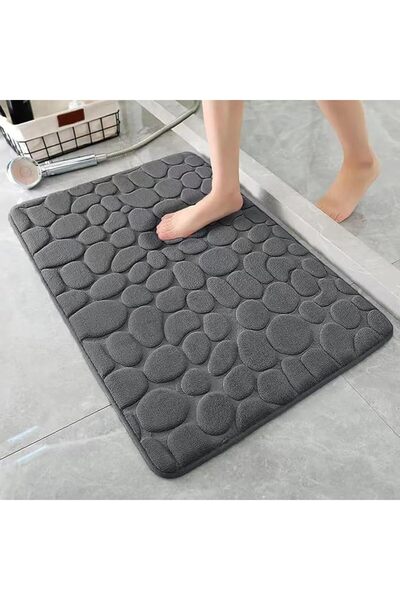 Zaprus Memory Foam Shower Mat, Grey Stone Design, Extra Absorbent, Fast Dry, ...