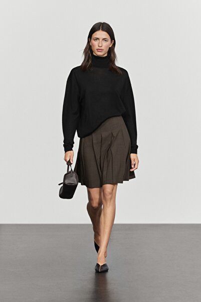 Massimo Dutti Yün karışımlı pilili mini etek