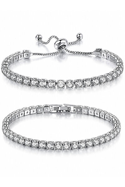 Generic Brand 2-Piece Tennis Bracelet Set for Women, Sparkling Elegant Bracel...