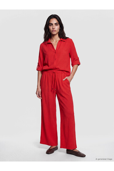 LC Waikiki Nevavm Women's Wide Leg Pants with Elastic Waist and Difference in...