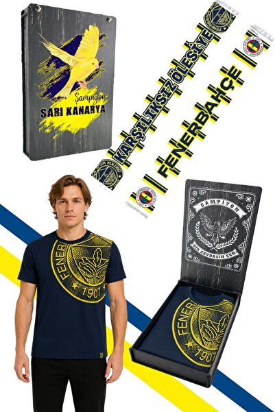Fenerbahçe تيشيرت رجالي من TRIBUN HALFTONE بشعار وشاح مع صندوق هدايا مقاوم لل...