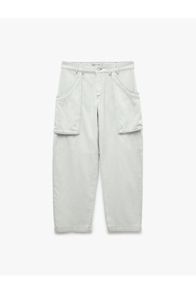 Koton Low Waist Stitched Detail Cotton Pocket Regular Leg Baggy Trousers - Ba...