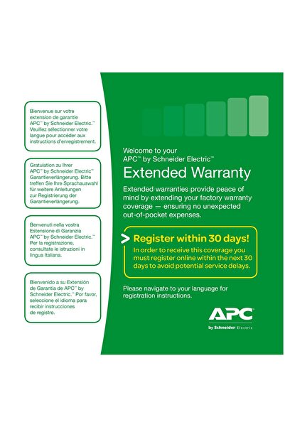 Apc 3-year new product warranty extension valid for SMC1000I-2U, SMT750I/750R...