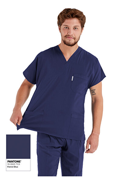 Alsancak Üniforma Men's Patriot Blue Lycra Thin Fabric Scrubs Doctor Nurse Un...