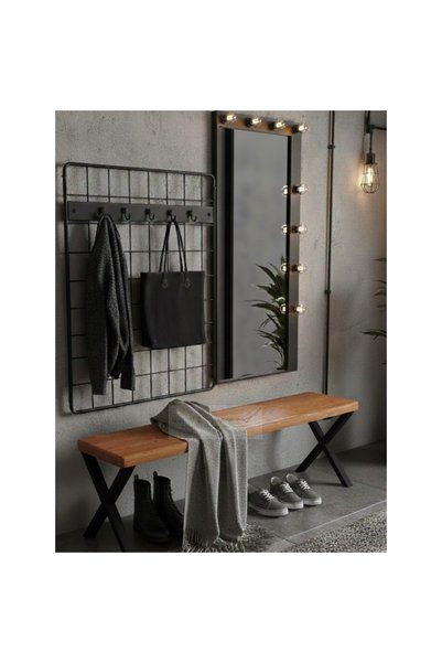 raweyn Andora Masif Ahşap Bahçe Bankı Bench Balkon Teras Siyah X Metal Ayak 80cm