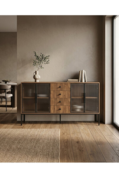 BEC61 Modern Wooden Buffet Cabinet and Storage Cupboard with Glass Doors
