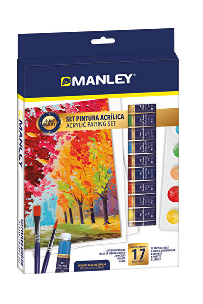 MANLEY Acrylic Tempera, 12 Colors/Set, Waterproof, 2 Brushes+Palette Included,