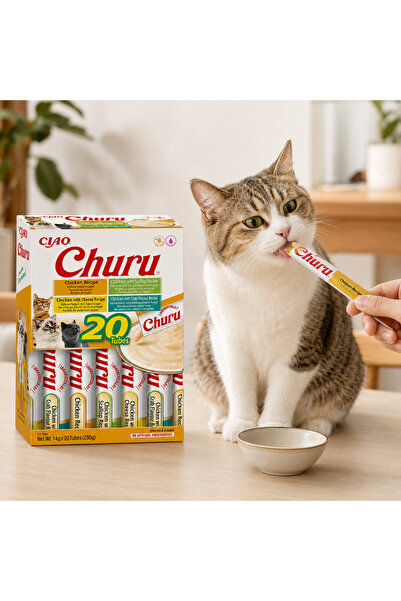 Inaba Ciao Churu Recompense Cremoase pentru Pisici, Mix 4 Rețete cu Pui, Scoi...