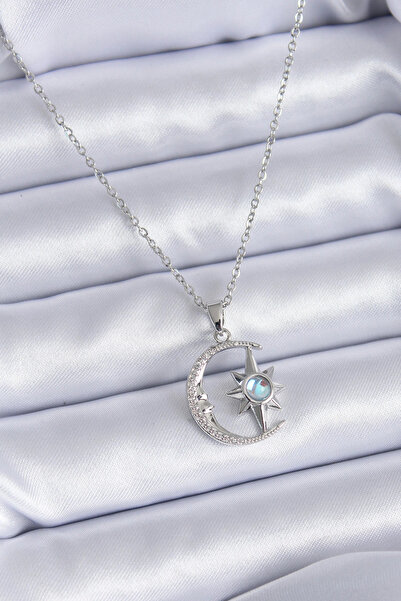 SORA GROUP 316L Steel Silver Color Zircon Stone Moon Star Model Women's Necklace
