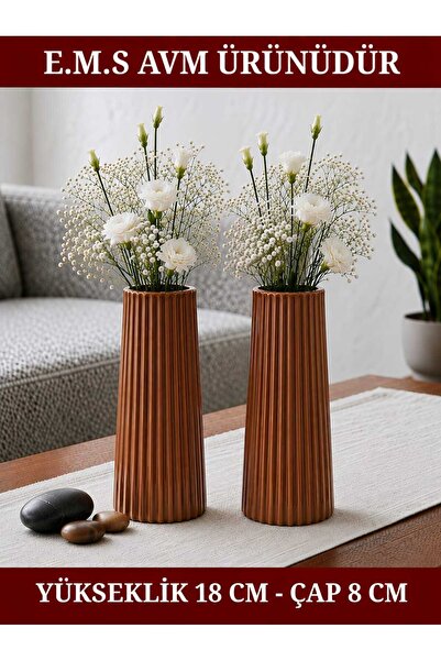 E.M.S AVM 2 Pieces Copper Color Long Large Size Striped Vase Bohem Long Vase ...