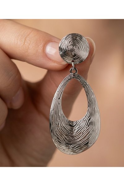 Prizma Concept Women's Large Hoop Dangle Earrings - Geometric Wave and Fingerprint Textured Metallic Bijouterie Earrings