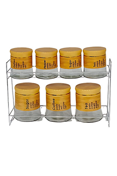 ALSAIF KITCHEN طقم علب بهارات زجاج استيل باستاند 7 قطع