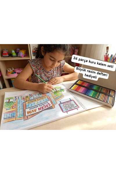 ÇEÇEN HOME 36-Piece Dry Crayon Set - Vibrant Colors Ergonomic Wooden Body Sch...