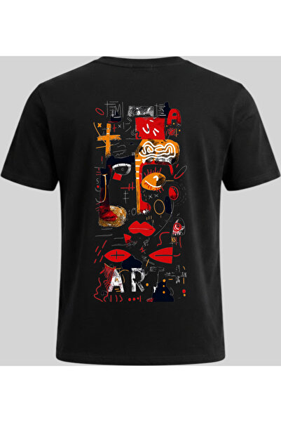 Nazlyna Black 100% Cotton Unisex T-Shirt with Abstract Face and Art Themed Gr...
