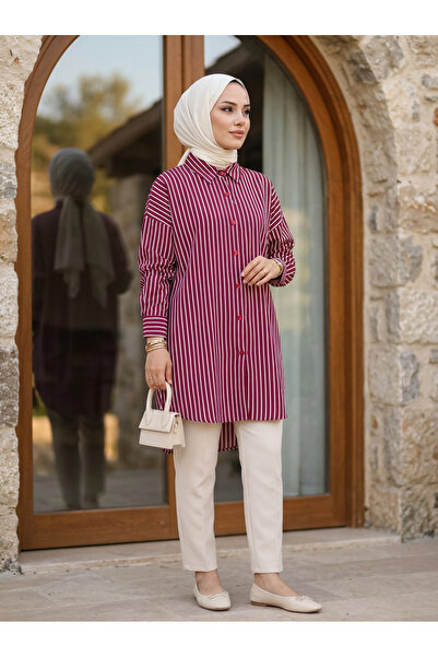 Kirazca Butik Women's Lace-Up Striped Tunic Shirt 80 cm