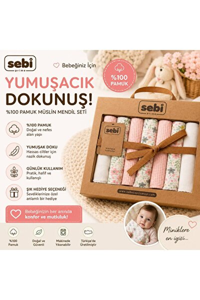 Sebi Prime %100 Pamuk Müslin Ağız Mendili Seti