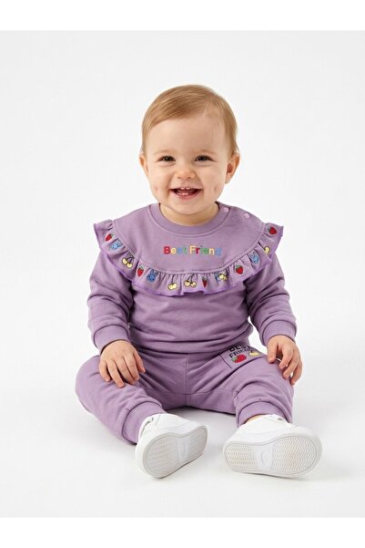Kids Kingdom Pamuklu Organik Fırfır Detaylı 2li Kız Bebek Takım