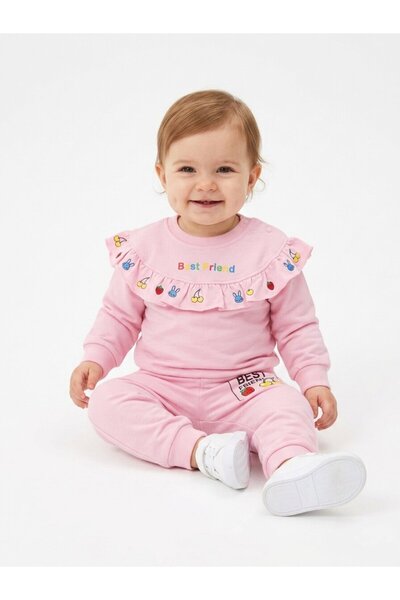 Kids Kingdom Cotton Organic Ruffle Detailed 2-Piece Baby Girl Set