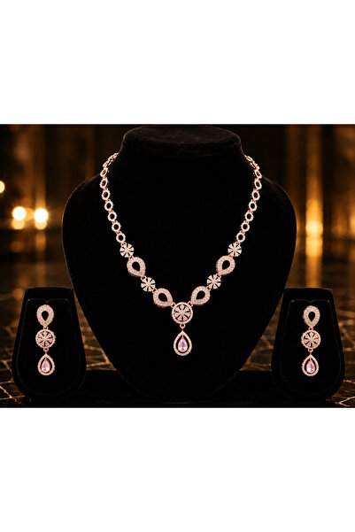 Generic Brand Women’s Rose Gold Plated Teardrop Pink Crystal Necklace, Rhines...