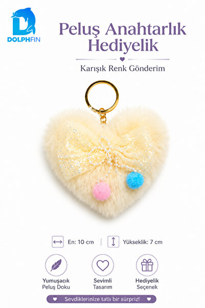 DolphFin Plush Heart Keychain with Bow Bag Ornament Gift 10X7 cm