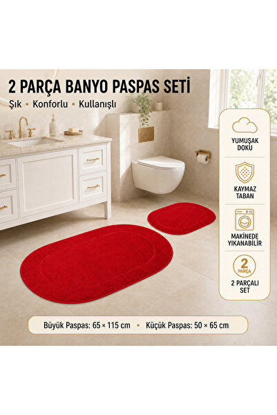 Rixos 2'li Banyo Halısı Paspası Seti Kaymaz Tabanlı Klozet Takımı