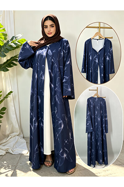 Noon Noora Butterfly Printed Cardigan Abaya with Buttons and Pockets- without...