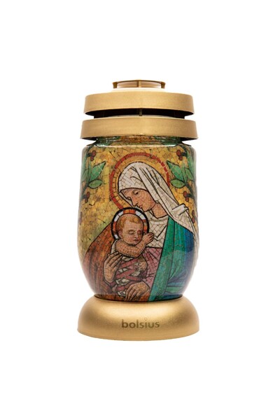 Bolsius Set 3 x Candela din Sticla 3 l Maica Domnului Vitraliu, 36 Ore