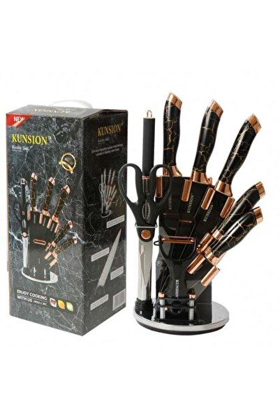 DubaiGallery KUNSION 9-Piece Kitchen Knife Set with Black Marble Pattern Hand...