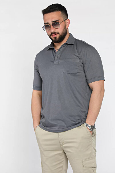 GÜLSELİ Smoked Polo Collar Half Button Pocket Men's T-Shirt