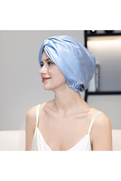STARSTAR Silk sleep cap sky blue 100% mulberry anti-frizz curly hair.